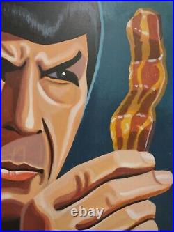 Leonard Nimoy Star Trek & Bacon Painting Signed J Azarian 2013 Vermont Artist