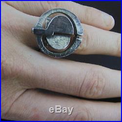Modernist Sterling Silver Ring 925 Signet Seal Unisex Space Age Star Trek 1970s