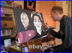 Original Painting Autographed by Patrick Stewart & Marina Sirtis, Start Trek