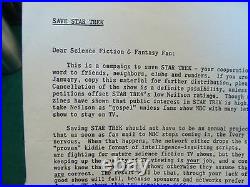 Original letter to STAR TREK FANS TO SAVE STAR TREK from John & Bjo TRIMBLE 1967