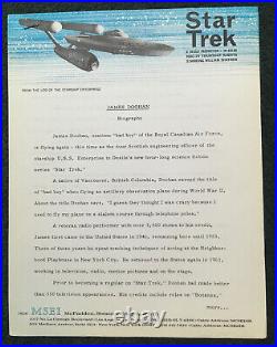 Rare! Star Trek 1966 Orig. 2-page James Doohan Biography! Nbc-tv Press Release