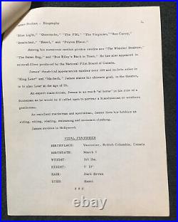 Rare! Star Trek 1966 Orig. 2-page James Doohan Biography! Nbc-tv Press Release