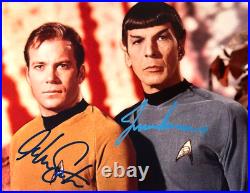 STAR TREK Signed 8x10 (KIRK + SPOCK Nimoy, Shatner) Authentic Autographs withCOA