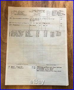 Star Trek Original Series Handwritten Call Sheet Metamorphosis Shatner Nimoy