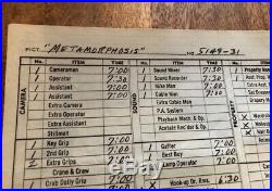 Star Trek Original Series Handwritten Call Sheet Metamorphosis Shatner Nimoy