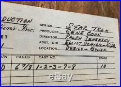 Star Trek Original Series Handwritten Call Sheet Metamorphosis Shatner Nimoy