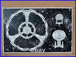 Star Trek Ships Original Fan Art 11 x 17 Ink Drawing Deep Space Nine and Star