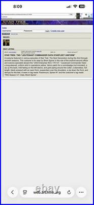 Star Trek Tng Screen-used Lieutenant Commander Data Starfleet Uniform