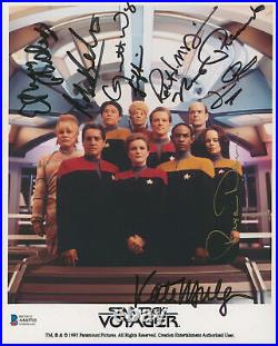 Star Trek Voyager (9) Mulgrew, Dawson, Russ +6 Signed 8x10 Photo BAS #AA03732