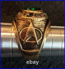 VERY RARE Star Trek Starfleet Academy Gold Tone Green Stone Ring Paramount