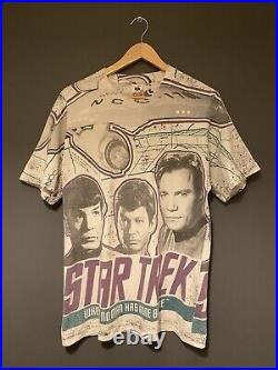 Vintage STAR TREK ALL OVER PRINT T Shirt 1992 ENTERPRISE M/L Single Stitch