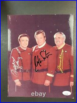 Walter Koenig, William Shatner, James Doohan Signed 8x10 Pic Star Trek TOS JSA COA